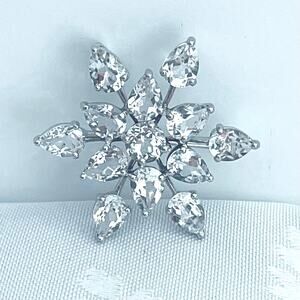 Brooch Pendant Pin Vtg Sterling Silver Snowflake Crystal Rhinestone Starburst